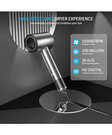 BAMCOO Professional Ionic Hairdryer 1500 W Travel Size HD Temperature Touchscreen 4 Temperature and 3 Speed Settings Gray - Buy Online on GoSupps.com