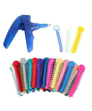 Dental Orthodontic Ligature Ties and Orthodontic Ligature Gun Dispenser  Teeth Orthodontic Ligature Ring Rubber Bands (Multi-color) 1040pcs (Ligature Gun and Ligature Ties)