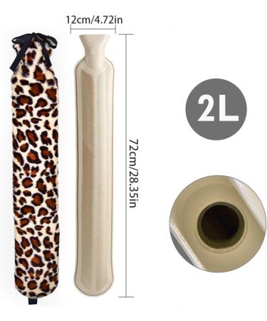 2L Natural Rubber Long Hot Water Bottle with Cover and Strap - Leopard Print | Thermotherapy for Period, Belly, Back, Neck, Legs | Bed Warmer - 72cm Body Bottle - Buy Online on GoSupps.com