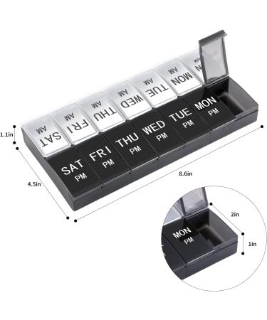 XL 7 Day Pill Organizer - AM PM Weekly Medicine Case - Jumbo Vitamin Holder - Big Pill Container (White+Black) - Buy Online on GoSupps.com