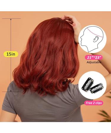 OUFEI Red Bob Wig with Bangs for Women Short Wavy Natural Synthetic Hair Heat Resistant Wigs Cosplay Daily Party Use Red(8134-1) - Buy Online on GoSupps.com