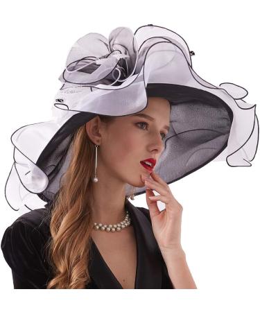 Women's Kentucky Derby Hat - Organza Two-Way Wear with Flower Accent - Black/White (Medium) - Buy Online on GoSupps.com