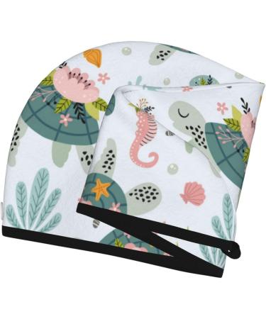 Quick-Dry Hair Towel Wrap - Turtle & Sea Life Design | Ultra-Absorbent Hair Drying Turban - Buy Online on GoSupps.com