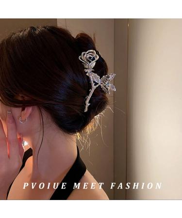 2Pcs Metallic Rose Hair Claw Clips - Medium Size Elegant Floral Barrettes for Women with Thick or Thin Hair - Strong Hold and Stylish Hair Accessory - Buy Online on GoSupps.com