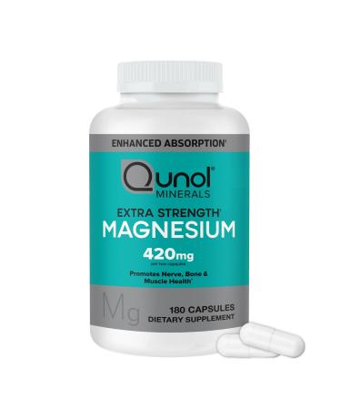 Qunol Magnesium Capsules 420mg 100% DV High Absorption Magnesium Supplement Extra Strength Bone and Muscle Health Supplement 180 Count 180 Count (Pack of 1)