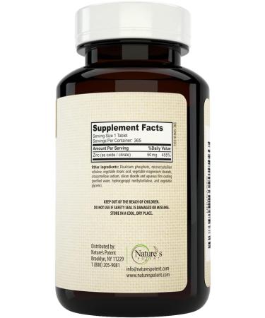Nature's Potent Zinc 50mg Immune Support Supplement | High Potency for Maximum Health | Made in USA | 365 Tablets - Buy Online on GoSupps.com