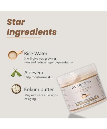 Glam Veda Rice Water Face Scrub | Creamy Exfoliator with Rice Extract | Helps Smooth & Refresh Skin | Gentle Daily Exfoliation for All Skin Types | 100g - Buy Online on GoSupps.com
