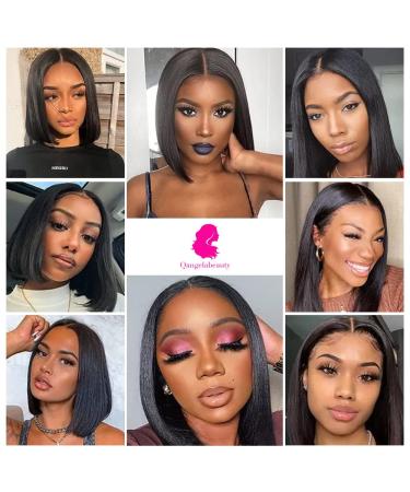 Natural Black 12 Short Bob Human Hair Lace Front Wig with Baby Hair - 180% Density Pre Plucked Straight Bob Frontal Wig for Women - Buy Online on GoSupps.com