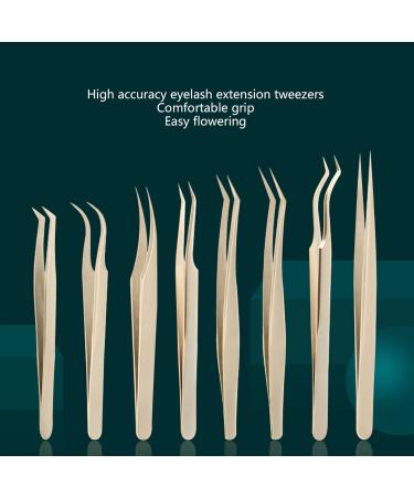 Buy Eyeline Tweezers Set - Stainless Steel Eyelash Extension Tweezers (8PC) for Professional 3D Volume Extensions - Perfect for False Lashes - International Shipping Available - Buy Online on GoSupps.com