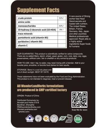 Organic Royal Jelly Freeze-Dried Powder 6% 10-HAD Anti-Aging Energy Herb 100g - Buy Online on GoSupps.com