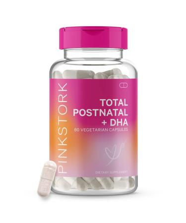 Pink Stork Total Postnatal + DHA: Support for Postpartum + Breastfeeding Vitamins, Nutrients for Mom + Baby, Prenatal Vitamins for After Baby, Women-Owned, 60 Capsules