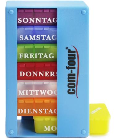 Com-Four 7-Day Drug Doser & Pill Organizer - Weekly Medication Box with 3 Compartments - Light Blue - Perfect for Morning Lunch Evening Doses - Buy Online on GoSupps.com