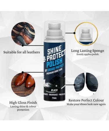 Shine & Protect Shoe Polish - 75ml Liquid Shoe Polish - Colour Restorer For All Leather Shoes - Black Shoe Polish Brown Shoe Polish & Neutral Shoe Polish - Easy To Use Boot Polish Sponge Applicator Pack of 1 Black - Buy Online on GoSupps.com