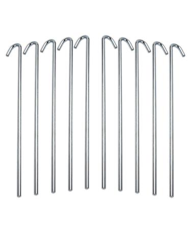 Tent Stakes Heavy Duty Metal, Galvanized Rust-Free Yard Stakes, Garden Edging Fence Hook | Tent Stakes Metal for Outdoor Camping, Tent Garden Stakes for Gardening & Canopies, Tent Pegs - by Ram-Pro 10