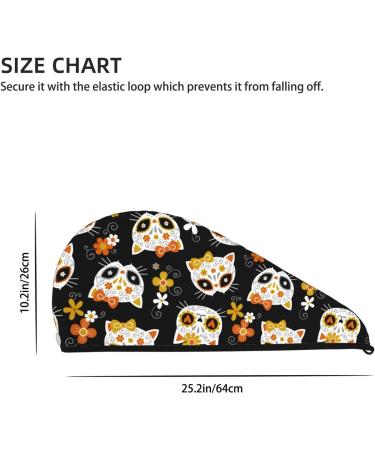 Hair Towel Wrap with Button - Fast Drying Towel Turban for Quick Hair Drying (Cat Skulls & Flowers) - Best Hair Drying Solution - Buy Online on GoSupps.com