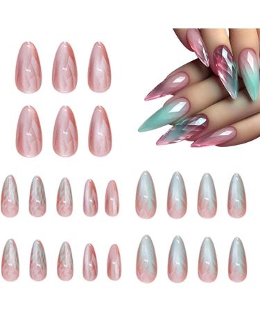 Shakven Press On Nails | Ombre False Nails Almond 12 Sizes Cat Eye Artificial Press On Nails Includes Nail File For Woman - Buy Online on GoSupps.com