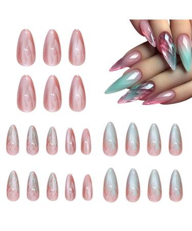 False Nails - Press On Nails Ombre Fake Nails Medium False Nails Ombre | Almond Cat Eye Medium Fake Nails Includes 24 Press On Nails and Nail File For Woman Girl 12 Sizes