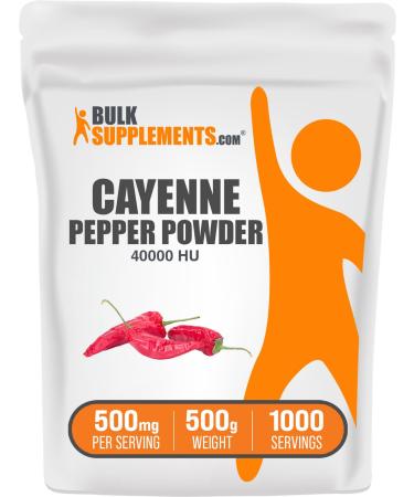 BulkSupplements.com Cayenne Pepper 40000 HU Powder - Capsaicin Supplements Cayenne Pepper Powder - Vegan & Gluten Free 500mg per Serving 500g (1.1 lbs) (Pack of 1) 17.64 Ounce (Pack of 1)