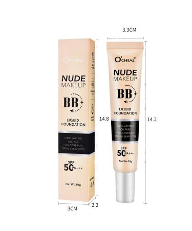 O'CHEAL BB Cream with SPF 50+ | Full Coverage Tinted Moisturizer with Buildable Concealer Powder Foundation Oil-Free Hydrating & Matte Finish | Vegan Cruelty-Free for All Skin Types(Natural) Nature - Buy Online on GoSupps.com