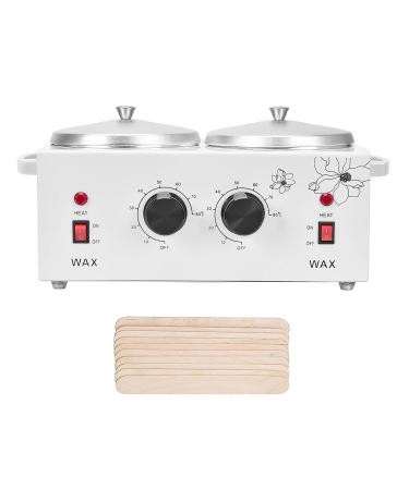 Double Wax Warmer, Professional Electric Wax Heater Hair Removal Dual Parrafin Adjustable Temperature Machine Facial Skin Equipment SPA Hair Removal Tool (White)