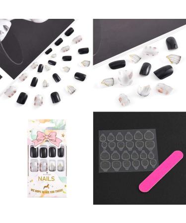 Sethexy Square Black False Nails - 24 Medium Acrylic Nail Tips for Women & Girls | Banish White Fingernails - Buy Online on GoSupps.com