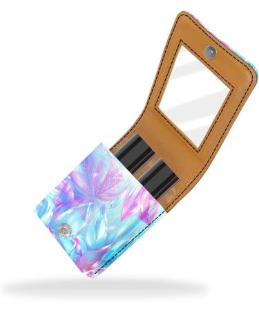 Stylish Leather Lipstick Case with Mirror | Mini Lip Gloss Organizer Bag - Colorful Floral Design - Buy Online on GoSupps.com
