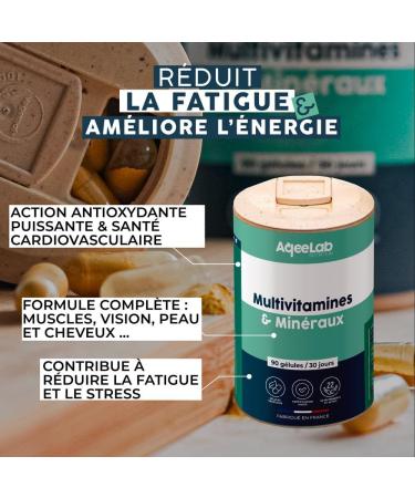 Multivitamins & minerals 22 vitamins minerals & natural active ingredients Reduces fatigue & boosts energy 30 days Vitamins A B C D E magnesium zinc 100% bioavailable Made in FR - Buy Online on GoSupps.com
