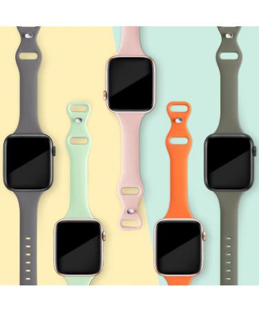 TSAAGAN 5 Pack Silicone Slim Bands for Apple Watch 38mm 42mm 40mm 44mm - Ultra-Thin Sport Strap for iWatch Series 8/7/SE/6/5/4/3/2/1 - Women Men Black/Milk Tea/White/Sand Pink/Smoke Violet - Buy Online on GoSupps.com