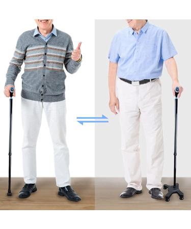 Lightweight Adjustable Quad Cane Blue Walking Stick with The LED Light Balancing Mobility Aid for Men Women Seniors Comfortable Handle Star of Light - Buy Online on GoSupps.com