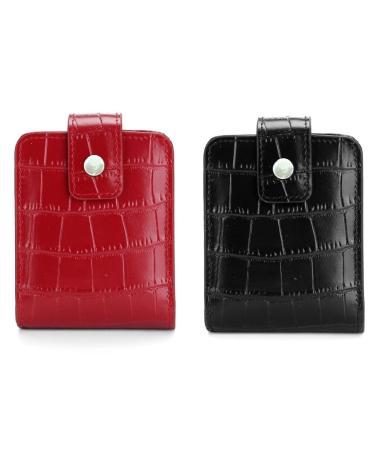 MIAO JIN 2PCS Lipstick case with mirror Lipstick case Storage case Leather jewelry case cosmetic case (Black and Red)