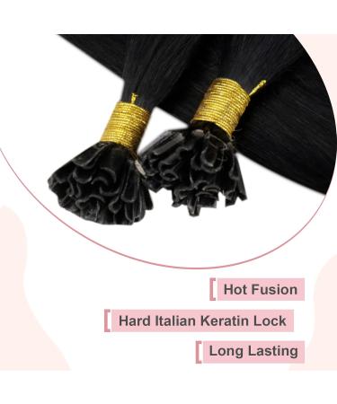 Easyouth Keratin Real Hair Extensions Jet Black 16 Inch Pre-Bonded Fusion - 50g 50 Pieces for Hair Recreation - Buy Online on GoSupps.com