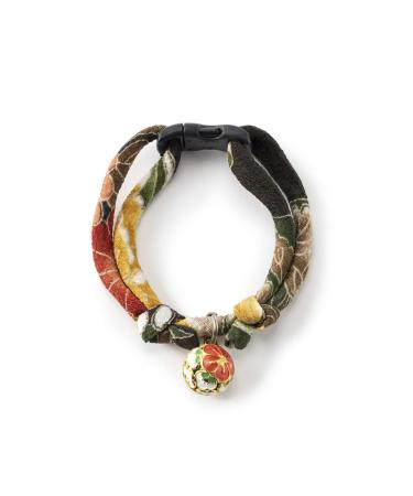 Chirimen Plum Blossom Cat Collar, Handcrafted in Japan, 1 Size fits All, Kimono Fabric  Green