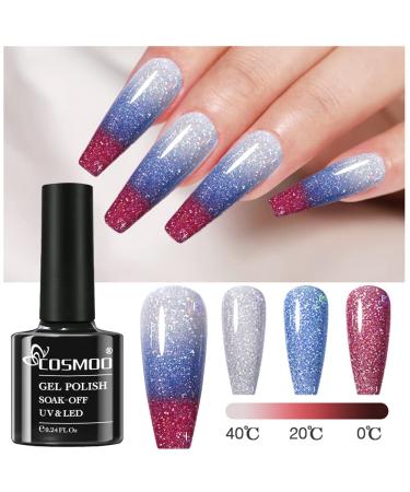 COSMOO Reflective Color Changing Gel Nail Polish - Silver Purple Red Diamond Glitter Polish for Mood Nails - Buy Online on GoSupps.com