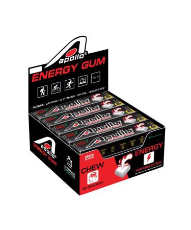 Liquid Core Apollo Energy Gum 80mg Natural Caffeine per Piece - Sugar-Free Aspartame-Free Xylitol Gum - 5 Pieces Per Pack (15 Packs)