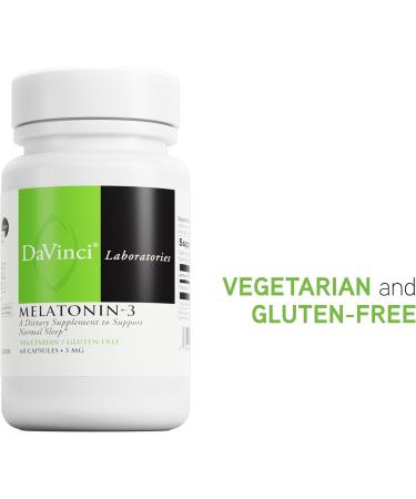 Davinci Labs Melatonin-3 - Sleep Supplement & Antioxidant & Immunity Support with 3 mg Melatonin* - Vegetarian - Gluten Free - 60 Capsules - Buy Online on GoSupps.com