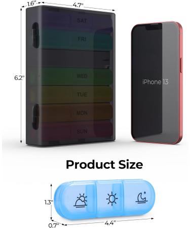 Weekly Pill Organizer - 3 Times A Day 7 Day Pill Box with 180 Wide Open Design - Easy to Fill & Retrieve | Double Protection Case for Vitamins Fish Oil Supplements - Buy Online on GoSupps.com