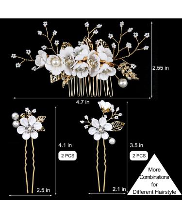Bridal Flower Wedding Hair Pins - Crystal Pearl Clips Headpiece for Brides - Gold Hair Accessories with Rhinestone - Pure White Flower - 5 Count - Buy Online on GoSupps.com