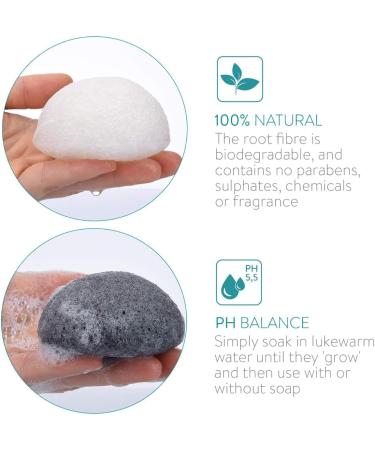 CS Beauty Set of Konjac Sponges - 3X Natural Exfoliating and Cleansing Sponge Shower Puffs for Face and Body including Bamboo Charcoal - Vegan & Cruelty Free - Buy Online on GoSupps.com