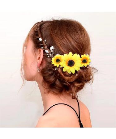 GORAIS Sunflower Bride Wedding Hair Vine - Silver Pearl Bridal Headpiece for Bride & Bridesmaids - Buy Online on GoSupps.com
