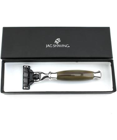 Jag Shaving Manual Triple Edge Beard Trimmer - Premium Green & Brown Resin Handle - Perfect for Precision Grooming - Buy Online on GoSupps.com