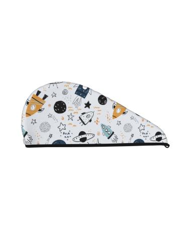 Cartoon Planets Microfiber Hair Towel Soft Super Absorbent Hair Towel Wrap for Women Coral Velvet Quick Dry Hair Cap for Long Curly and Thick Hair