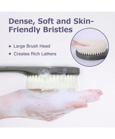 17-Inch Long Handle Body Brush Back Scrubber for Shower - Exfoliating Dry Brush for Deep Exfoliation - Soft Glowing Skin - Grey - Buy Online on GoSupps.com