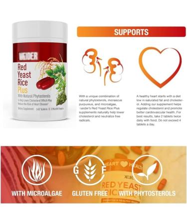 Red Yeast Rice Plus 1200 mg (240 Tablets - Value Pack/Two Month Supply) with 850 mg Plant Phytosterols & Microalgae - Gluten & Lactose Free - Buy Online on GoSupps.com