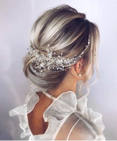 Denifery Crystal Headband Bridal Hair Piece Bridal Hair Accessories Bridal Hair Vine Wedding Headpiece Hair Pieces Wedding Hair Piece Wedding Hair Accessories (Silver)