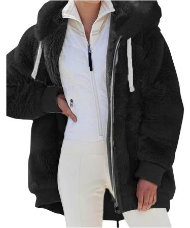 Buy Hanxiulin Women's Fleece Jacket - Warm Hooded Plush Bomber Coat for Winter - Stylish & Cuddly Black Parka - Buy Online on GoSupps.com