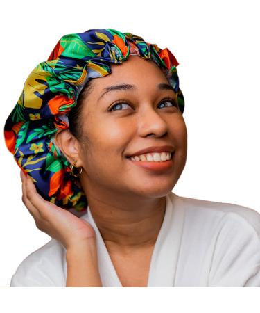 Bonnet Bae Stays On Through The Night Fashionable Print Stylish Cap for Women Washable & Breathable Ultra-Soft & Comfortable Extra Large Bonnets  Blue  One Size