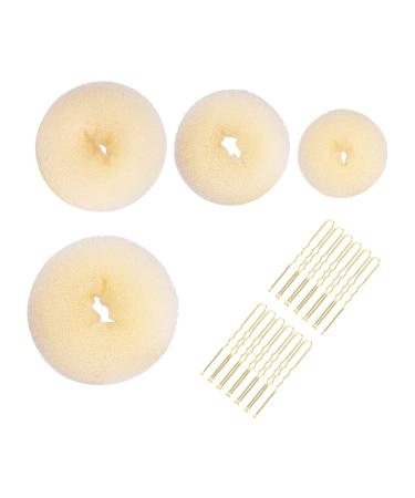 4pcs Hair Donut Hair Bun Shaper Set 4 Size Beige Donut Bun Maker With 12 Golden Bobby Pins Blonde Doughnut Bun Hair Accessories Bun Shaper for Dancer Ballet Girls Women Extra-large Large Medium Small