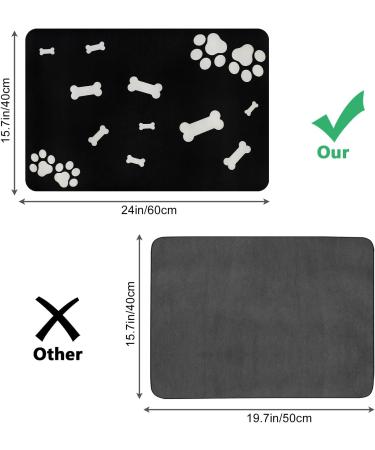 Yokupotac Slide-Resistant Dog & Cat Bowl Pad | Super Absorbent Feeding Mat 60x40 cm | Washable Black Underlay for Pets | Fressnapf Matte with Paws & Bones - Buy Online on GoSupps.com