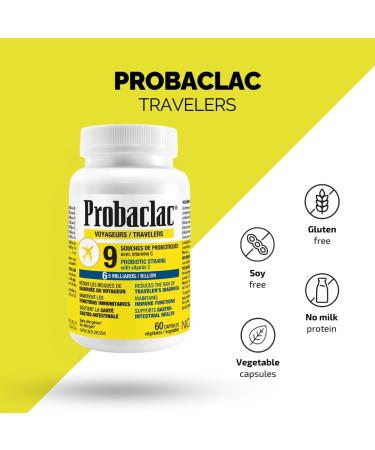 Probaclac Natural Travelers Probiotics Reducing Risk of Diarrhea Contains Vitamin C Immune Support Gluten Free Travel Size Vacation Cruise and Airplane Travel Essentials Vegan 60 Capsules - Buy Online on GoSupps.com