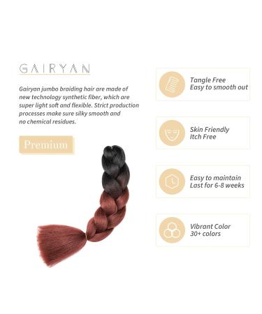 Gairyan Jumbo Braids Extensions - 60cm Ombre Synthetic Braiding Hair for Box Crochet Braids (Black & Red-Brown) - 100g 1 Piece - Buy Online on GoSupps.com